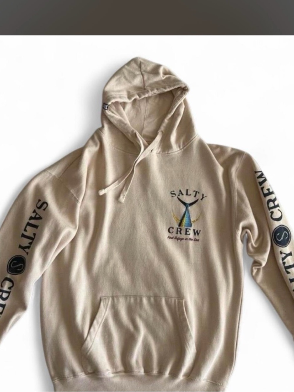 Salty Crew Cream Logo Pullover Hoodie with Sleeve Branding